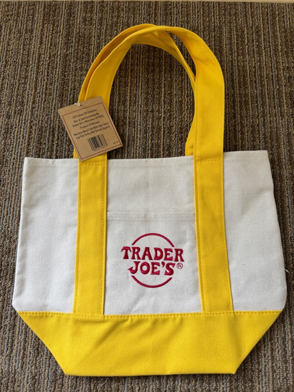 Trader Joe's Mini Yellow & Cream Canvas Tote